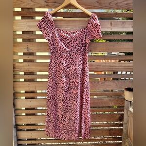 Re:named Pink Leopard Print Midi Dress - Size Small